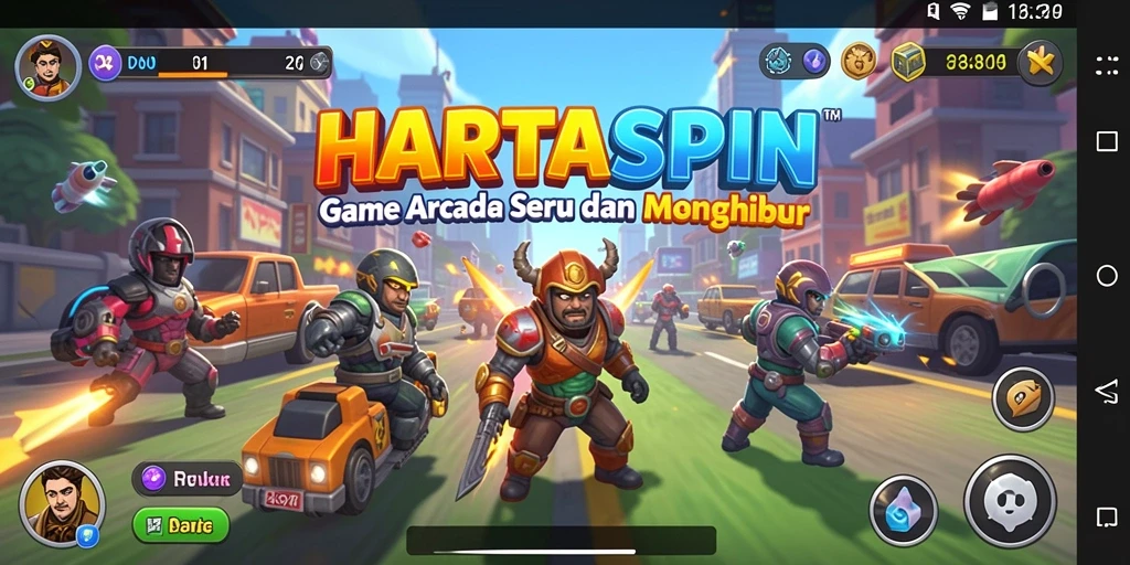 Tangkapan layar HARTASPIN menunjukkan gameplay yang seru dan penuh aksi.
