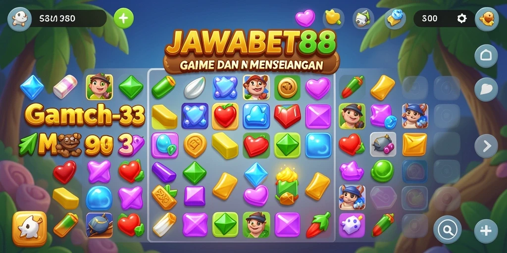 Screenshot gameplay seru JAWABET88 dengan tantangan Match-3.