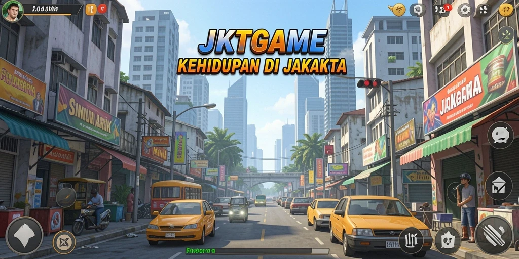 Tampilan menarik gameplay JKTGAME dengan aktivitas sehari-hari di Jakarta.
