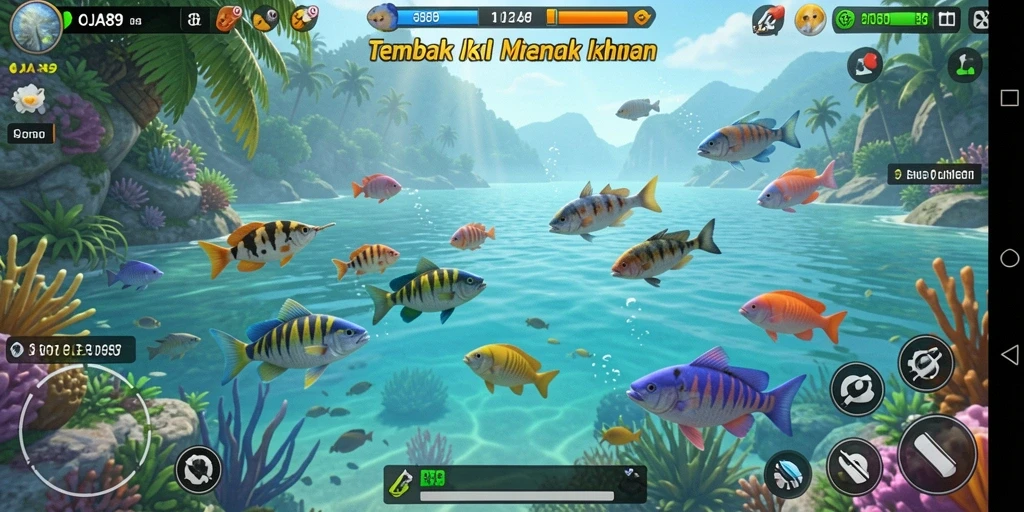 Screenshot gameplay OJA89 menampilkan aksi menembak ikan yang menegangkan.