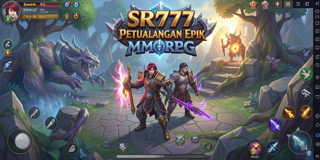 Tangkapan layar gameplay SR777 menampilkan petualangan di dunia fantasy MMORPG.